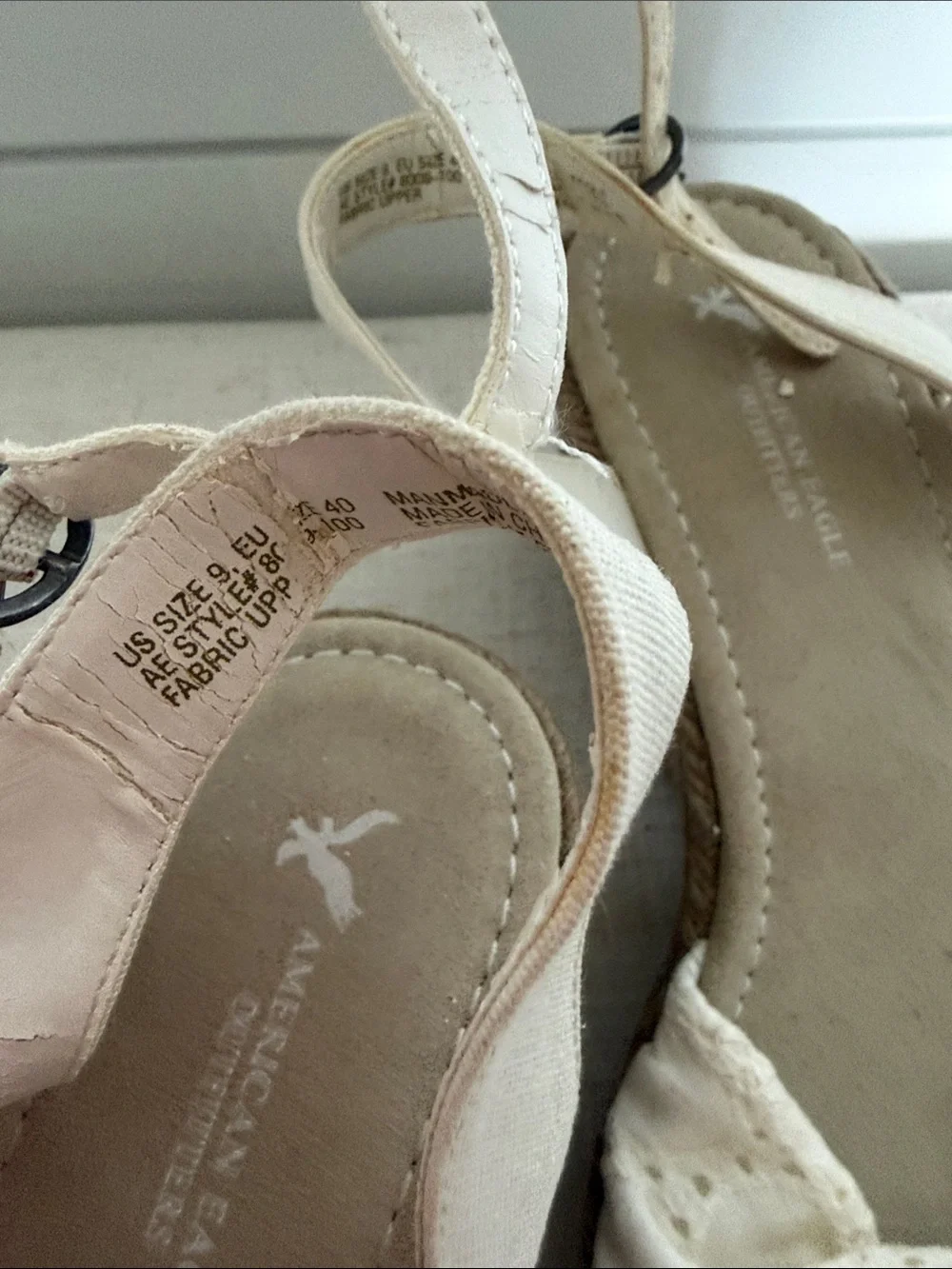 American Eagle Outfitters Cream Lace Espadrille Wedge Sandals